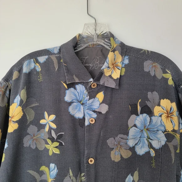 Tommy Bahama Blue and Yellow Floral Men's Shirt - Picture 2 of 7